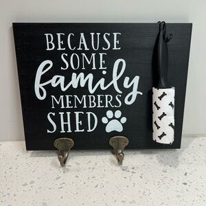 New — wooden Black and White Family Pet plaque with Hooks for leash and l brush